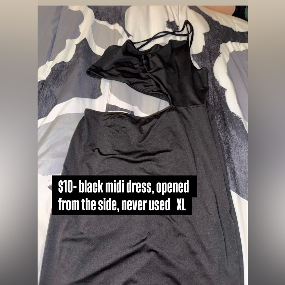 Black midi dress, open cut from the side